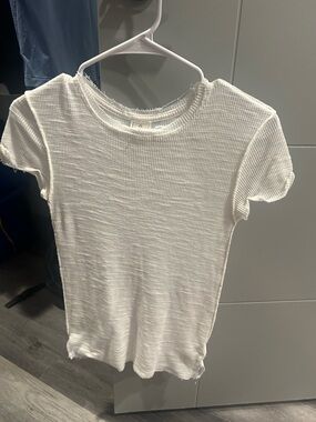 Free People White Ribbed Short Sleeve Top